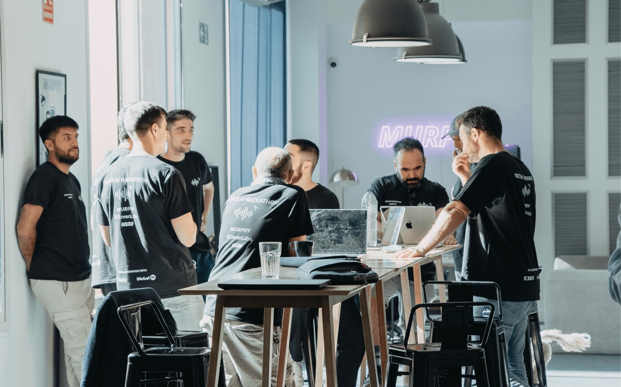 The Murphy team gathered around one table, working through something together